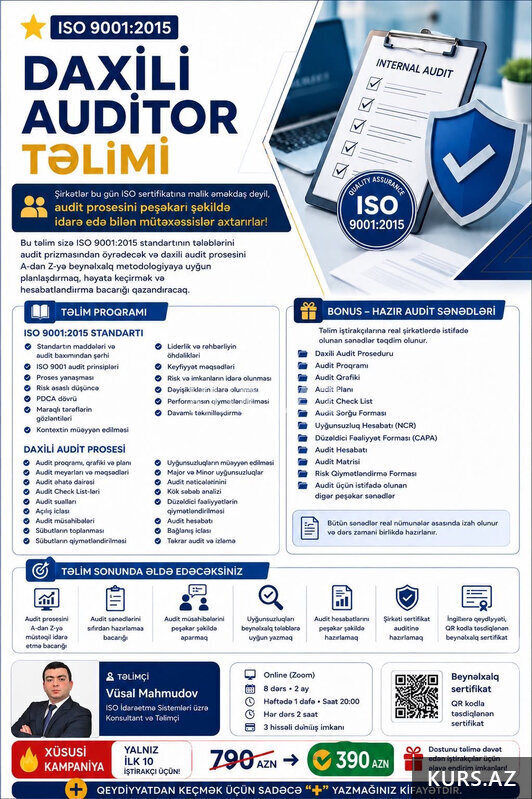 Iso 9001:2015 Keyfiyyət İdarəetmə Sistemi və Daxili Auditor Iso 9001:2015 Keyfiyyət İdarəetmə Sistemi və Daxili Auditor